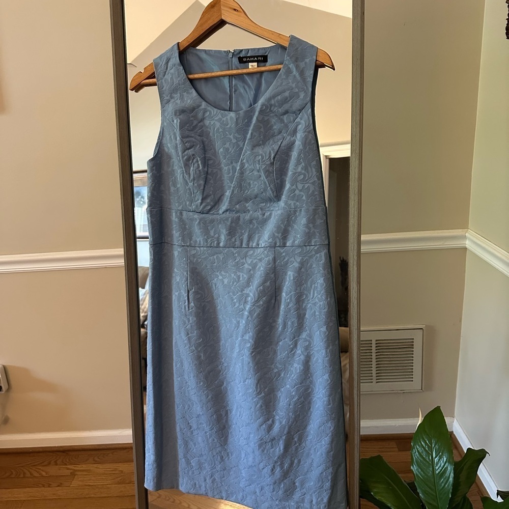Bahari Light Blue Jacquard Trench Coat with Sheath Dress Size 14 - Picture 10 of 16